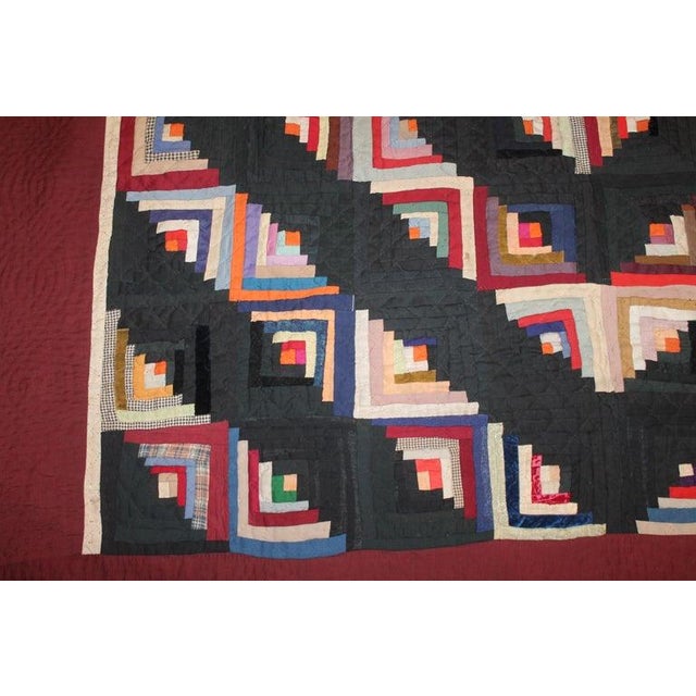 19th Century 19th Century Wool Log Cabin Quilt From Pennsylvania For Sale - Image 5 of 10