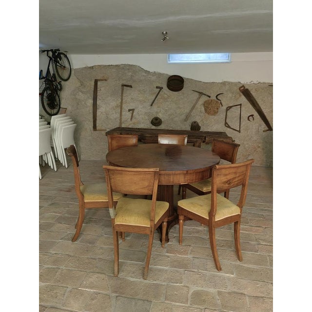 Round Walnut Table with Column Base with Six Chairs, Set of 7 For Sale - Image 4 of 18