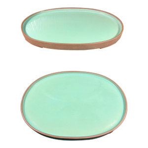 Vintage Banseki Japanese Ceramic Platters With Blue Glaze - a Pair