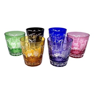 Antique Bohemian Grape-Cut Harlequin Crystal Tumblers from Befos, 1850, Set of 6 For Sale
