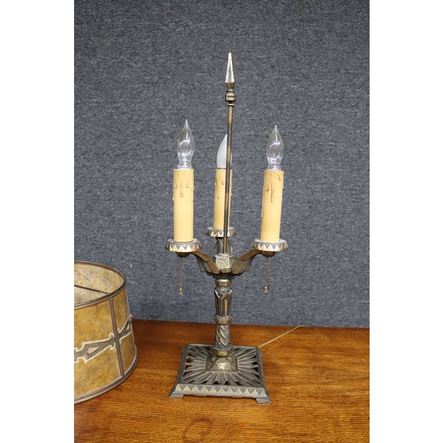 Early 20th Century Art Deco Three-Light Table Lamp With Mica Shade For Sale - Image 14 of 17