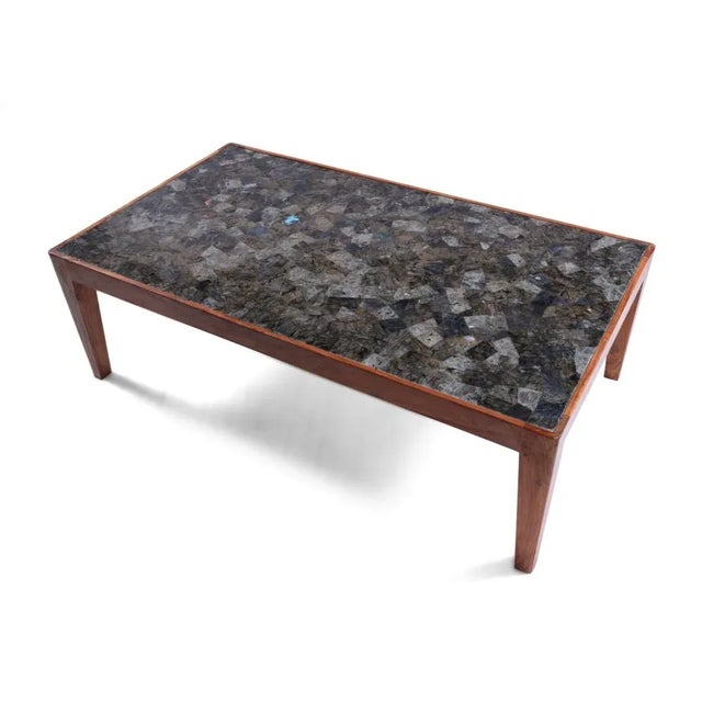 Mid-Century Modern Handcrafted Labradorite Inlay Coffee Table For Sale - Image 4 of 5