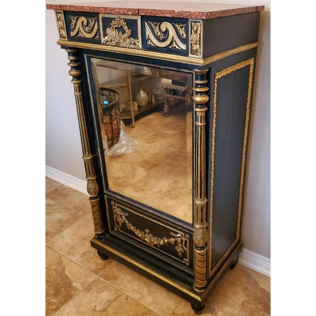 19th Century French Napoleon III Period Ebonized & Gilded Mirrored Single Door Cabinet For Sale - Image 5 of 13