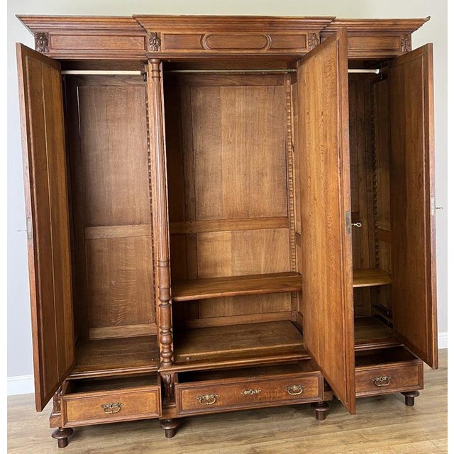 Antique French Carved Oak 3-Door Armoire For Sale - Image 18 of 18