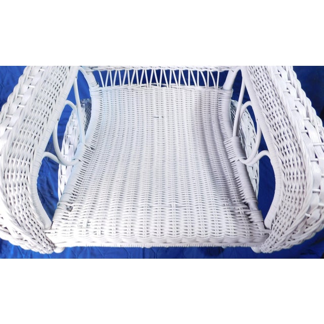 Wood Antique Heywood Wakefield Attributed White Ornate Wicker Platform Rocker / Rocking Chair ~Circa: 1890 - 1915~ For Sale - Image 7 of 18