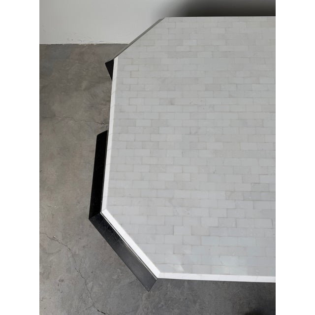 1980’s Postmodern Tessellated Stone and Chrome Geometric Coffee Table For Sale - Image 4 of 12