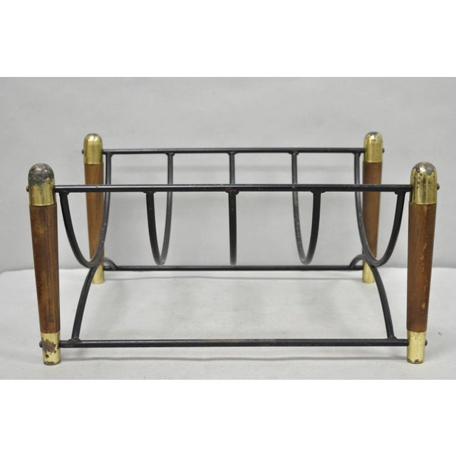 Mid 20th Century Modern Wood & Wrought Iron Magazine Rack Fireplace Log Holder For Sale - Image 10 of 11