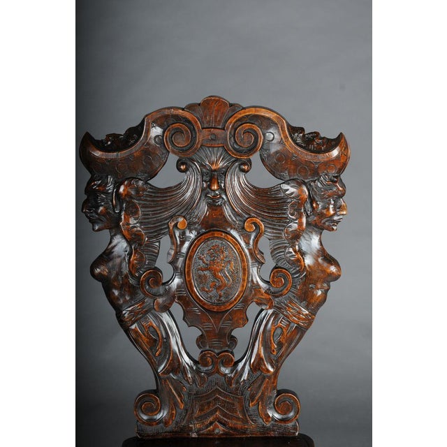 Antique Plank Chairs with Grotesque Decorations, Germany, 19th Century, Set of 2 For Sale - Image 15 of 18