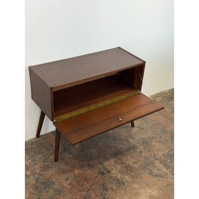 Walnut Entry Console Table With Drop-Down Storage Compartment Vintage Mid-Century Modern 1960s For Sale - Image 13 of 13