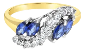 One Carat Diamond & Sapphire Cocktail Ring 14k Yellow Gold, Size 5
