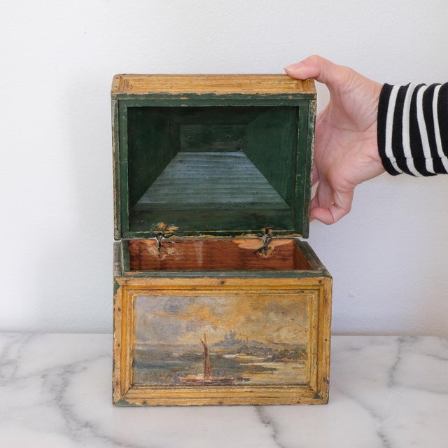 19th Century Hand Painted Scenic Wood Box For Sale - Image 4 of 5