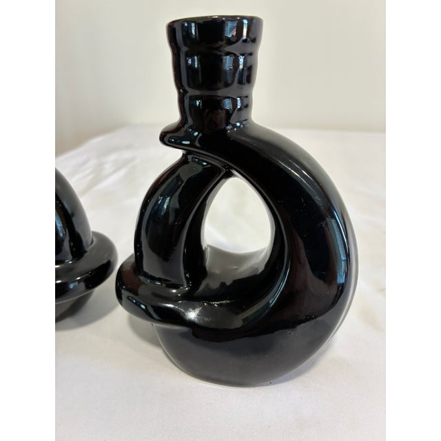 Mid 20th Century Vintage Frankoma Black Ceramic Modern Loop Vases, a Pair For Sale - Image 5 of 11