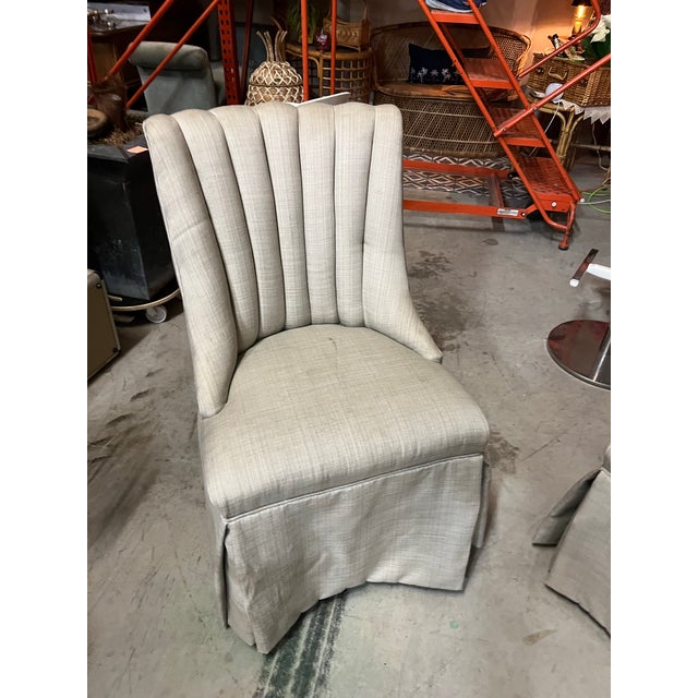 Up for consideration is a beautiful vintage pair of gray upholstered side chairs. These would look lovely in your home and...