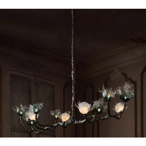 11 spheres bronze and hand blown colored glass chandelier by emilie lemardeley limited edition of 8 pieces. Dimensions: d...