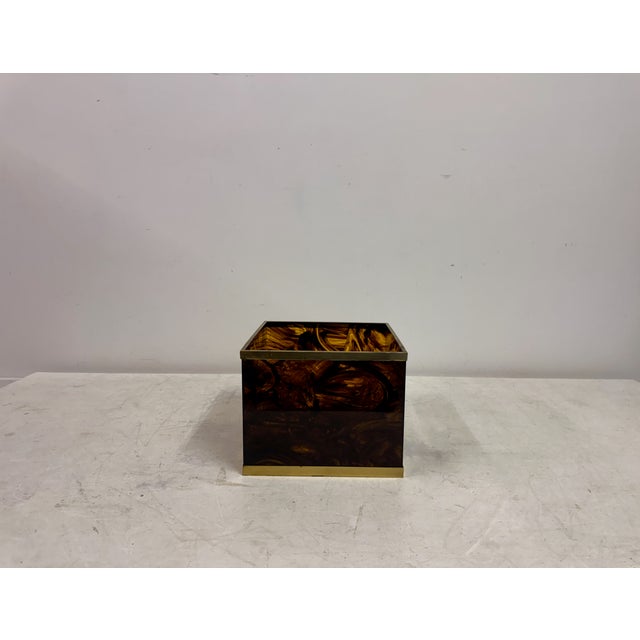 Tortoiseshell Effect Acrylic Glass and Brass Planter, 1970s For Sale - Image 3 of 12