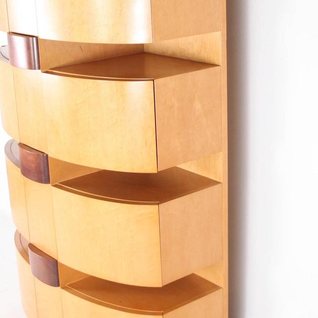 Stunning vintage Japanese tall chest of drawers crafted from two types of wood, including sycamore maple. Highly...