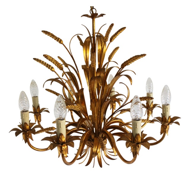 Large Hollywood Regency Sheaf of Wheat 8-Arm Chandelier by Hans Kögl, 1970s For Sale