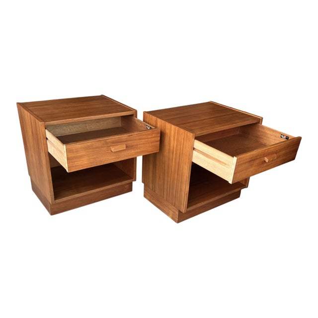 Restored 1960s Danish Modern Teak Nightstands – Pair of Scandinavian Bedside Tables For Sale - Image 12 of 15
