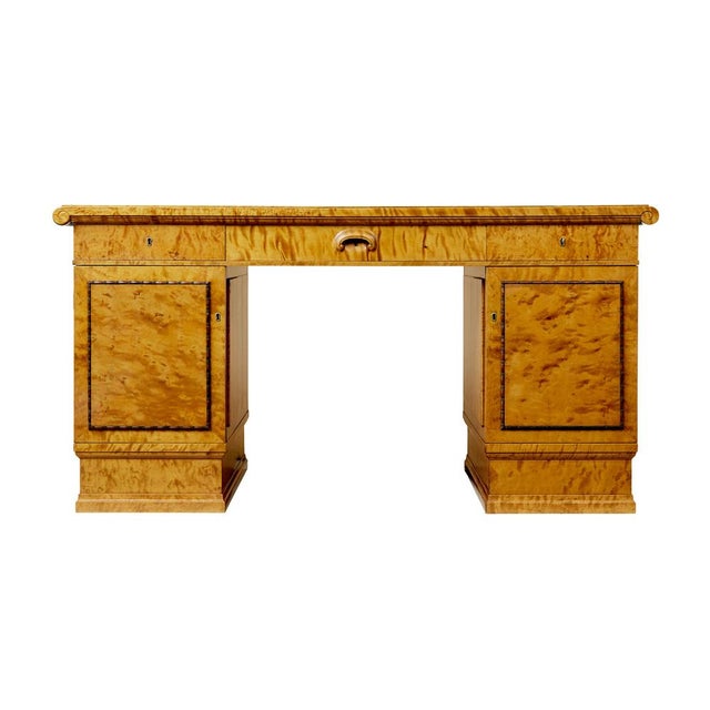 1930s Art Deco Scandinavian Pedestal Desk in Birch, 1930 For Sale - Image 5 of 13