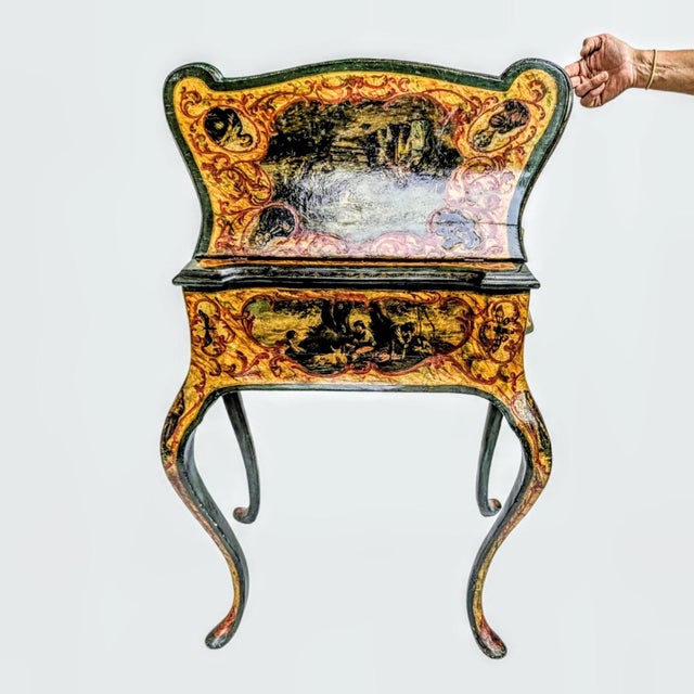 Antique Venetian Style Lacquered Wood Vanity Table and Desk With Folding Storage Wings and Mirror For Sale - Image 14 of 18