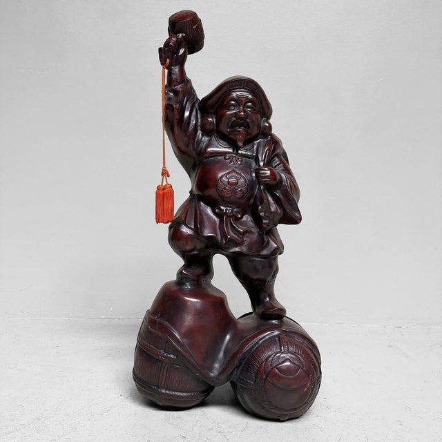 Maroon Large Japanese Daikoku Statue, 1950s For Sale - Image 8 of 13