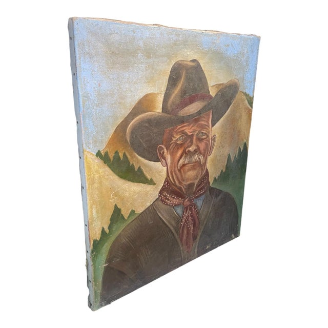 Portraiture 1930's Cowboy Portrait Painting on Canvas For Sale - Image 3 of 8