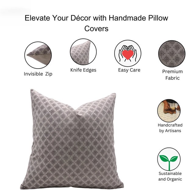 Fabdivine Handmade Block Printed Cushion Cover 14x14 Inch Duck Canvas-Chingari For Sale - Image 4 of 4