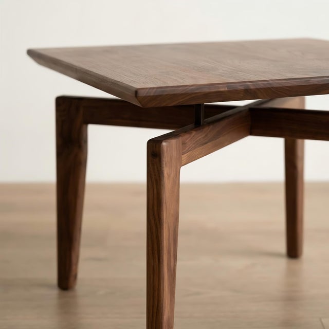 Industrial Solid Wood Coffee Table, Black Walnut Square Coffee Table, Handmade Sculptural Center Table For Sale - Image 3 of 10