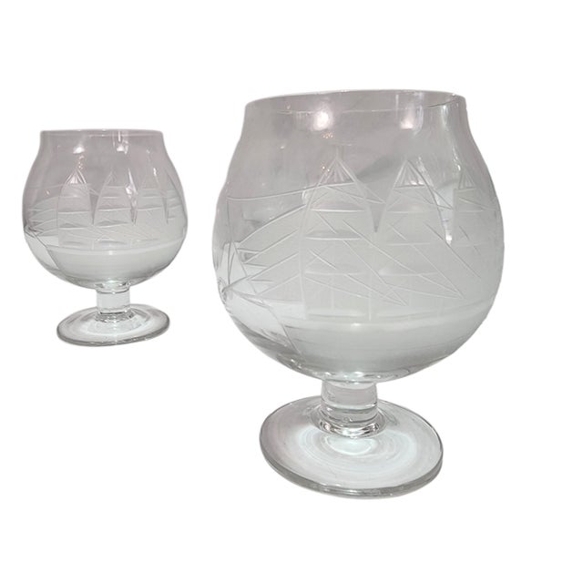 Vintage Clipper by Toscany Etched Crystal Decanter Set- 8 Pieces For Sale In Baton Rouge - Image 6 of 9