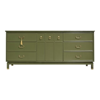 Mid Century Transitional Credenza Lowboy Dresser by Huntley in Green - Newly Painted For Sale