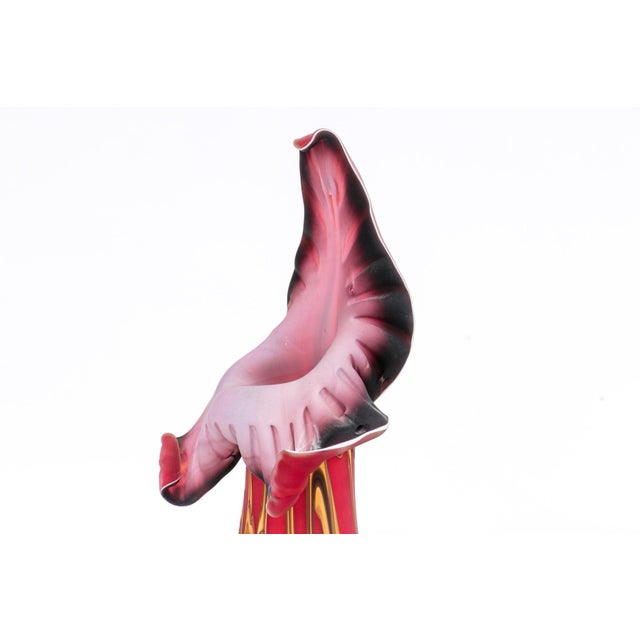 Stunning large studio art glass Jack-in-the-Pulpit vase hand-blown by renowned artist Essie Zareh. This dramatic 17.75"...