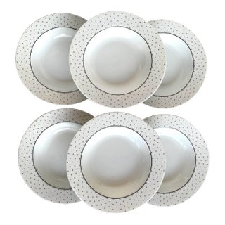 Sasaki Swiss Dots Black Large Rim Soup Bowl - Set of 6, Black Dots on White, Platinum Rim For Sale