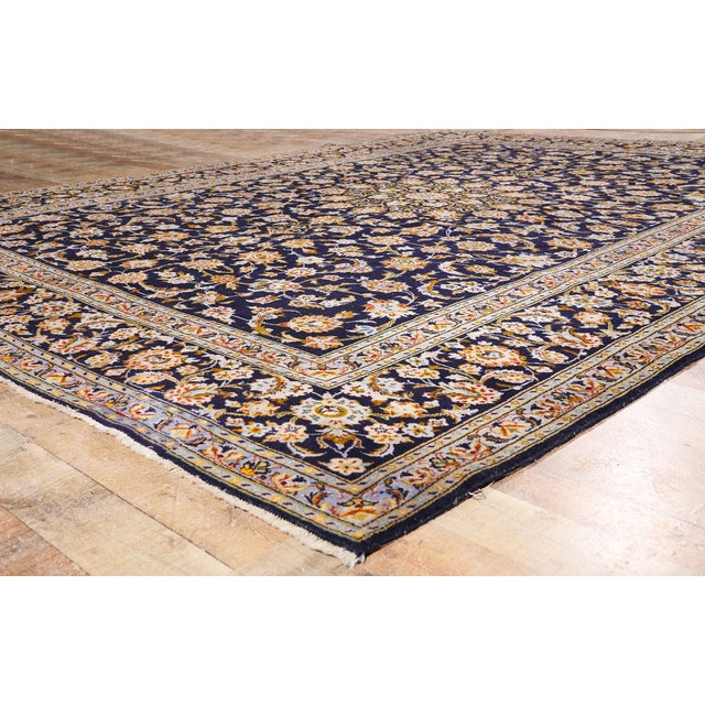 Navy Blue Vintage Persian Kashan Rug, 10'01 X 13'00 For Sale - Image 8 of 10