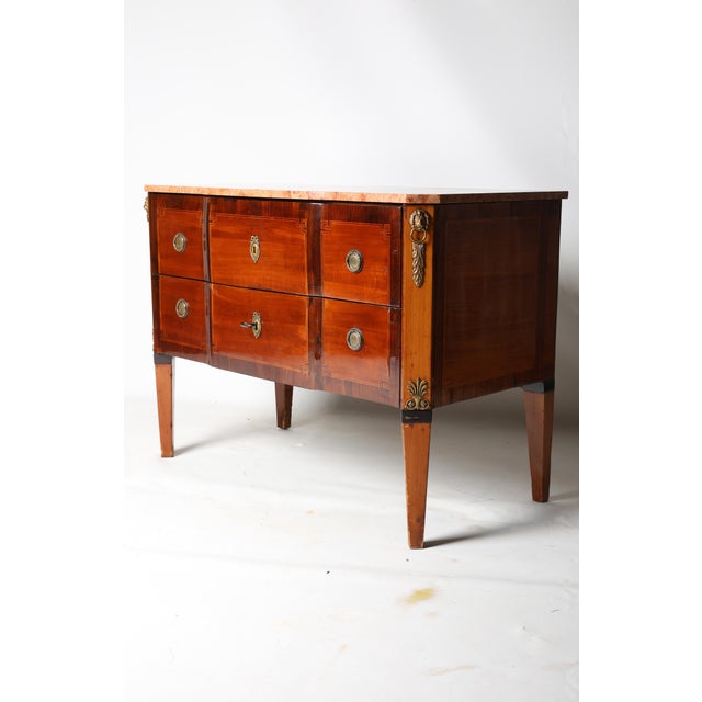 Original chest of drawers with pink marble top, signed on the back, 2 pearwood drawers, central lock under the drawer,...