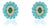 Native American 14k Gold 7.0ct Emerald Turquoise & Diamond Flower Stud Earrings- A Pair For Sale