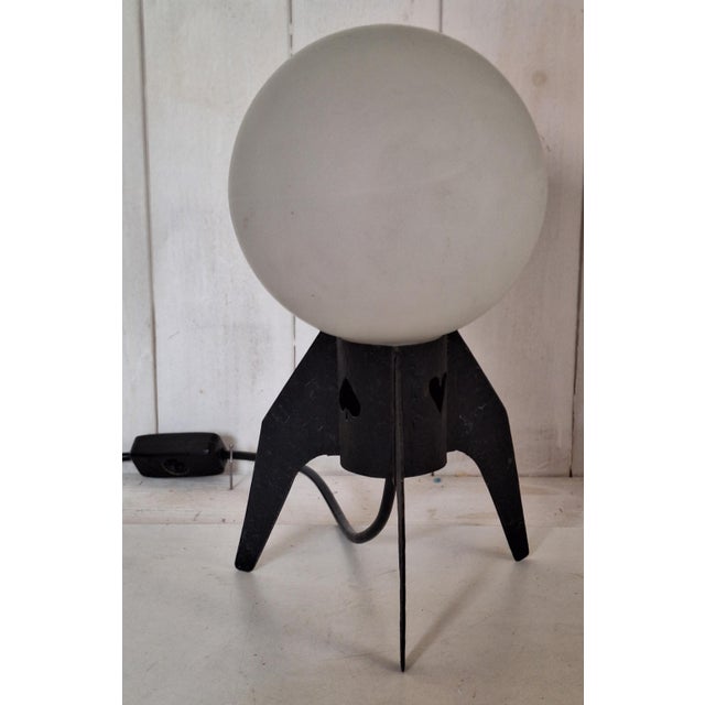 Black Mid-Century Table Lamp with a Black Iron Tripod Base and a White Opal Glass Shade, 1960s For Sale - Image 8 of 8