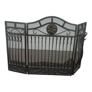 Vintage Spanish Style Black Iron Three Panel Fireplace Screen