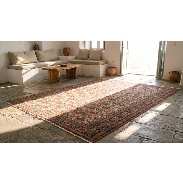 Splendid Harshang Arabesque on a Beautifully Ivory Background Color Antique Persian Malayer Rug For Sale - Image 9 of 10