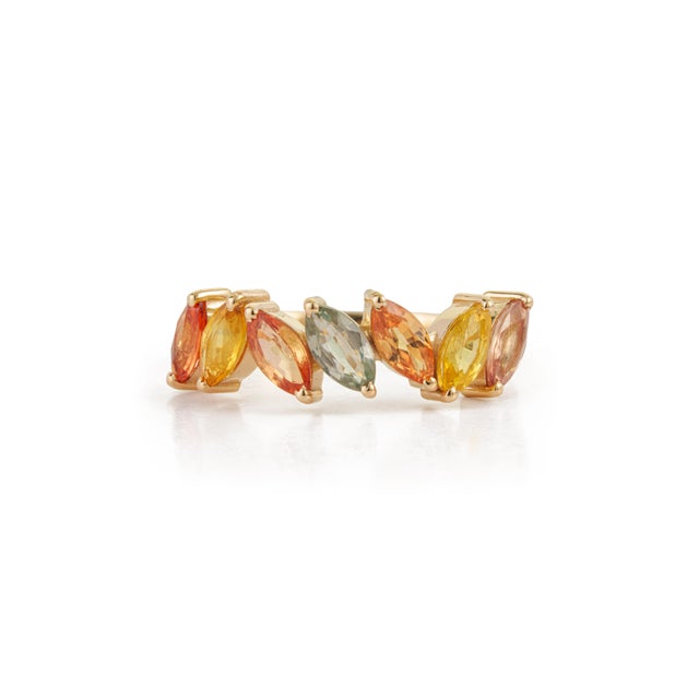 VR Jewels Mid 19th Century 2.05ct Marquise Cut Rainbow Sapphire Band 14k Gold Ring Size 5 For Sale - Image 4 of 16