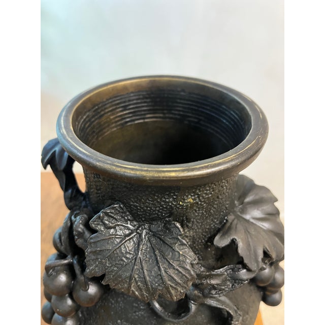 Late 20th Century Antique Japanese Bronze Textured Black Metal Floral Vase Meiji Era For Sale - Image 5 of 12