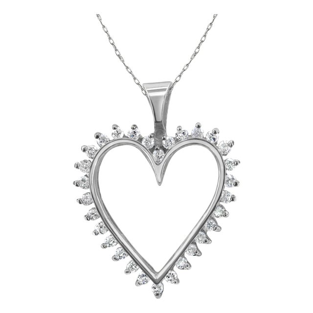 Diamond Cutout Heart Pendant .65cttw 14k White Gold 16" For Sale