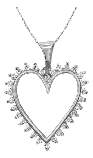 Diamond Cutout Heart Pendant .65cttw 14k White Gold 16"