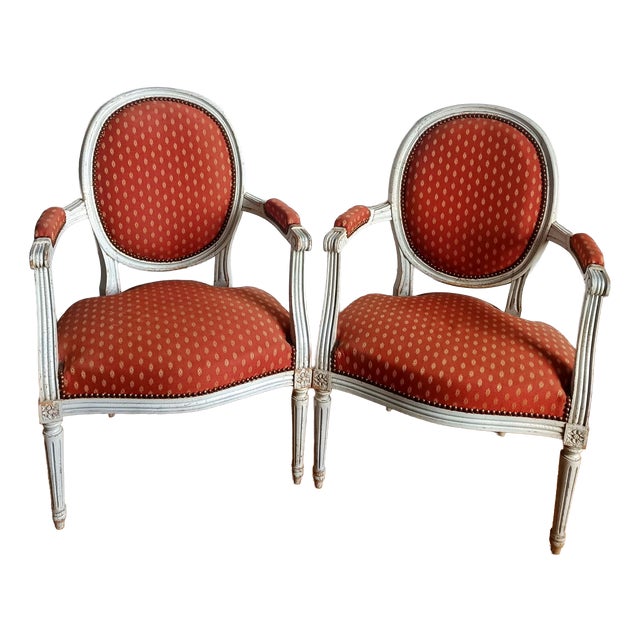 Louis XVI Medallion Cabriolet Armchairs, 1890s, Set of 2 For Sale