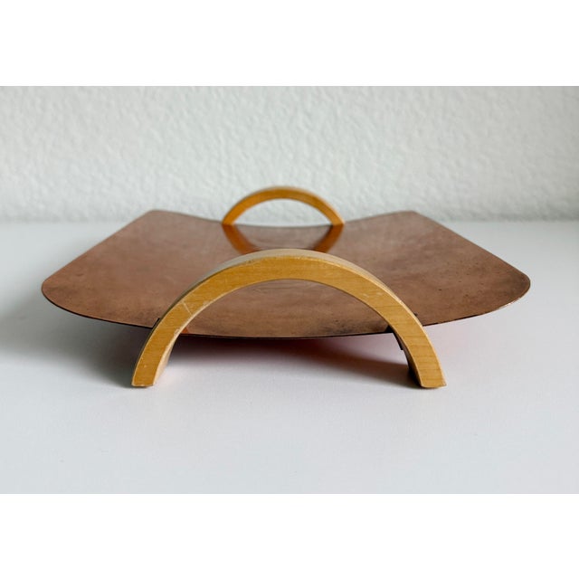 Revere Art Deco Copper Tray With Curved Wood Handles For Sale - Image 4 of 8