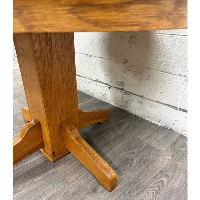 Wood Vintage Solid Oak Round Pedestal Dining Table For Sale - Image 7 of 11