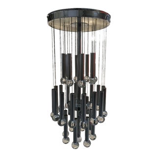 Italian Chrome & Crystal Glass Cascade Chandelier by Gaetano Sciolari, 1970s For Sale