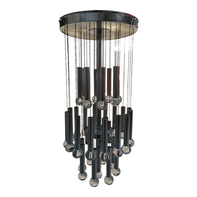 Italian Chrome & Crystal Glass Cascade Chandelier by Gaetano Sciolari, 1970s For Sale