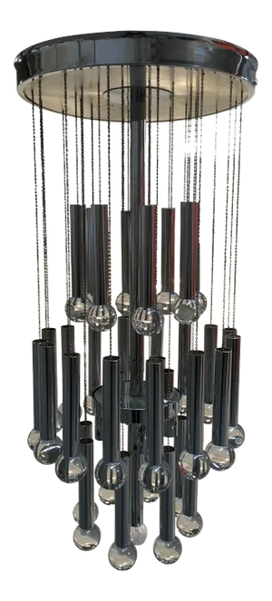 Italian Chrome & Crystal Glass Cascade Chandelier by Gaetano Sciolari, 1970s