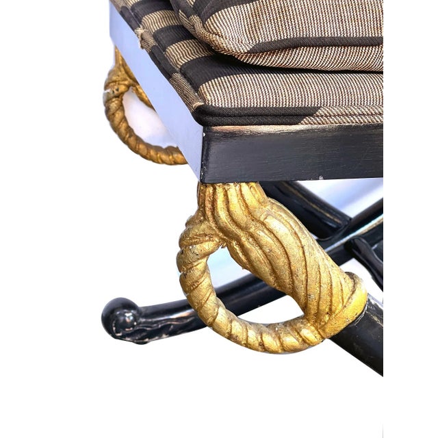 1960s Vintage Empire Style Ebonized Cross-Sword Stool With Gilt Highlights For Sale - Image 4 of 5