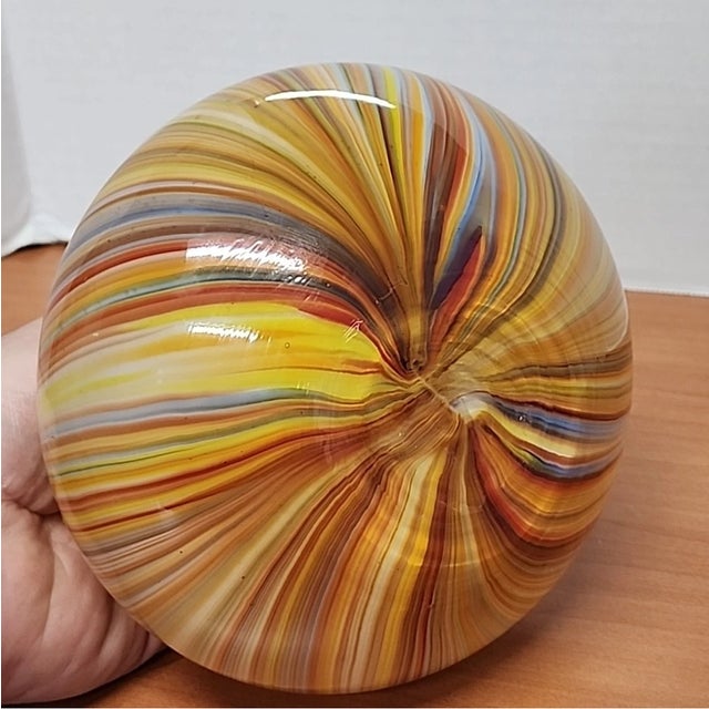 1990s Vintage Murano Style Art Glass Pinstripe Hand Blown Vase For Sale - Image 5 of 5